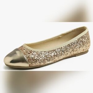 FEVER SOLE Round Toe Gold Glitter Ballet Flat #498